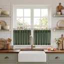NICETOWN Forest Green Pinch Pleated Linen Kitchen Curtains 24 Inches Long, 2 Panels Set French Rustic Light Filtering Short Curtains for Cafe Bar Living Room Bedroom Window, 40" W x 24" L