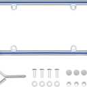 1pcs Heavy Duty Metal License Plate Frame, Made of Zinc Alloy with 4 Holes License Plate Holder Never Rust and Unbreakable, with Mounting Hardware Kit, Screws Caps (CHR-Blue)