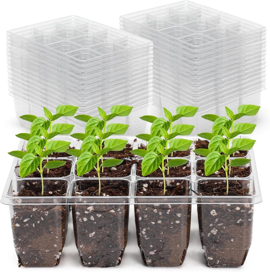 MIXC 360 Cells Seedling Starter Trays Transparent Seed Tray Grow Germination Kit with 30 Plant Lables(1.5 inch x 12 Cells per Tray, 30 Trays)