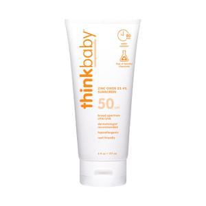 Thinkbaby SPF 50+ Baby Mineral Sunscreen  Safe, Natural Sunblock for Babies - Water Resistant Sun Cream  Broad Spectrum UVA/UVB Sun Protection  Vegan Baby Sunscreen Lotion, 6 Oz.