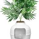 Good Pet Stuff Hidden Cat Litter Box Enclosure with Artificial Plant, Decorative Round Planter, Removable Tray, Charcoal Filter Odor Control, Easy-to-Clean, Made in USA, Essentials Kit, White