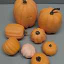 Winlyn 7 Pcs Assorted Sizes Artificial Fall Pumpkins Faux Orange Decorative Foam Pumpkins for Gifts Fall Baby Shower Wedding Thanksgiving Halloween Table Centerpiece Mantel Decor