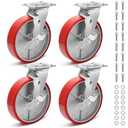 Nefish 8 Inch Heavy Duty Industrial Grade Casters Wheels, Aluminum Core PU Castor Set of 4, Durable Plate Swivel Casters with Brake 6000 LBS, Anti-Corrosion Wheels for Industrial, Equipment