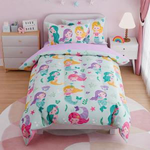 SANDJEST Mermaid Bedding Full for Girls, Ultra Soft Microfiber Comforter Set Full Size with 4-Pieces, Comforters Bed Sets for Kid Children Teen Tween Bedroom Decor