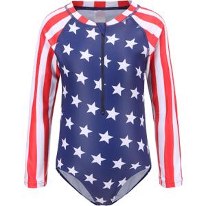 Girls Long Sleeve Rash Guard One Piece Swimsuits for Kids Tie Dye Bathing Suit UPF 50+ Swim Shirts 3-16 Years
