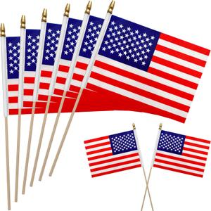 WEITBF 12Pcs 812 Inch Small American Flags on Stick Mini USA Flags US Handheld Flag Outdoor Decorations