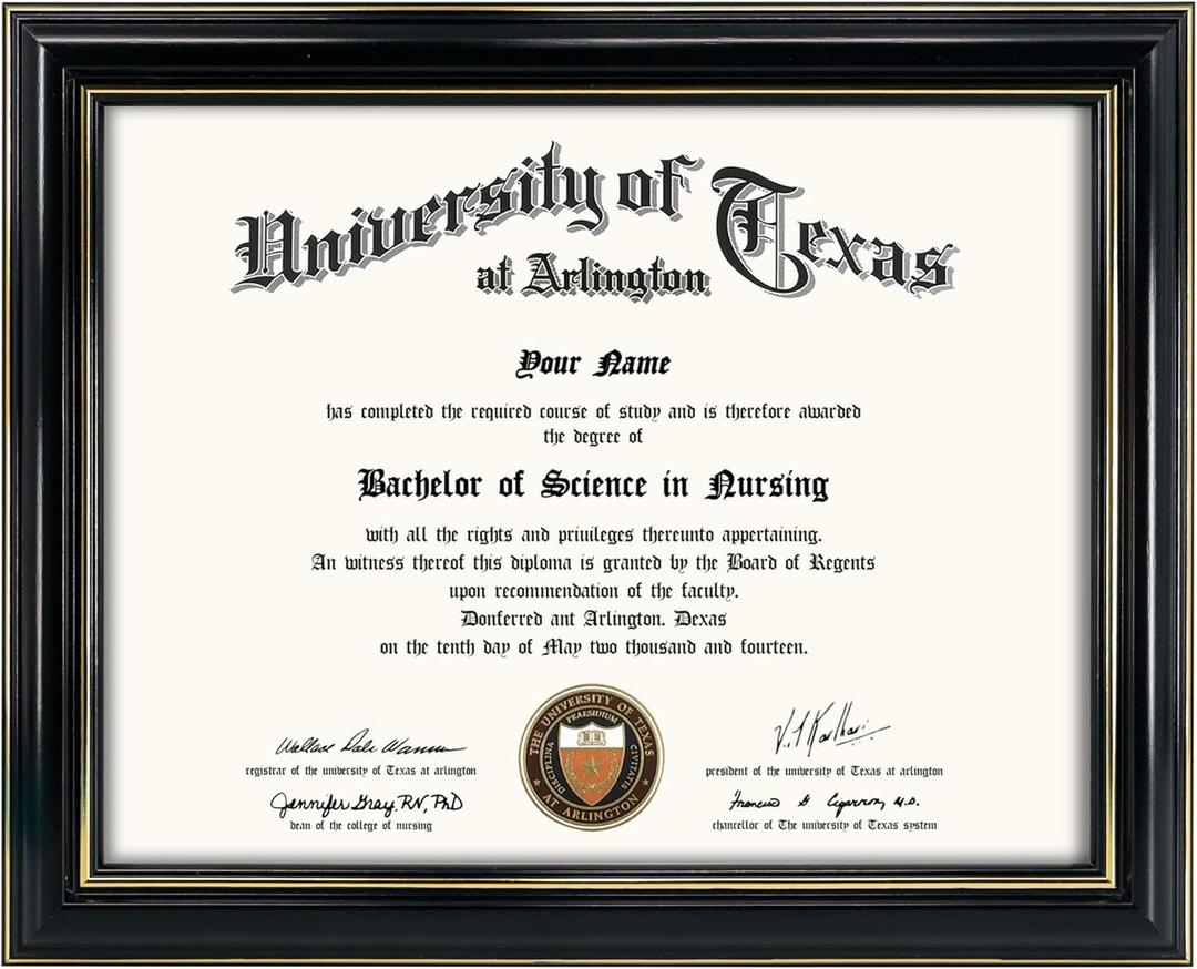 GraduationMall 8.5x11 Certificate Diploma Frame,Solid Wood & Tempered Glass, Black Finish with Gold Trim