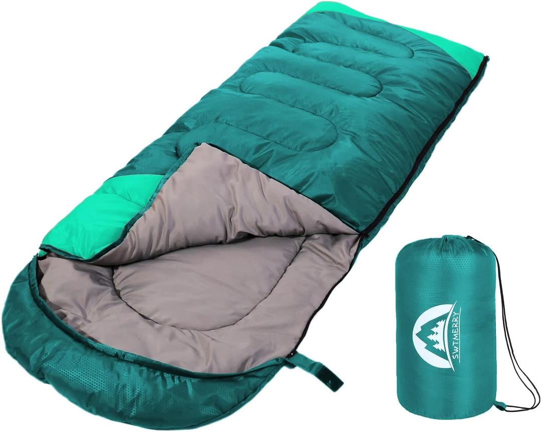 SWTMERRY Sleeping Bag 3 Seasons (Summer, Spring, Fall) Warm & Cool Weather - Lightweight,Waterproof Indoor & Outdoor Use for Kids, Teens & Adults for Hiking and Camping (Single, Emerald Green)