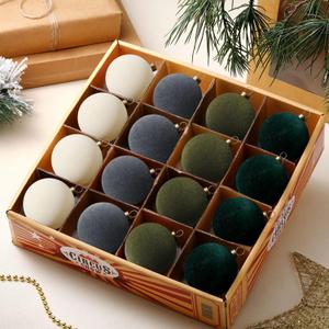 PullCrease 24 Pcs Velvet Christmas Ornaments 2.36 Inch Neutral Shatterproof Plastic Velvet Balls Flocked Ornaments for Christmas Tree Hanging Decorations (Gray, Sage Green, Hunter Green, Cream)