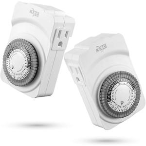 KMC Indoor 24-Hour Mechanical Outlet Timer, 3-Prong Dual Outlet Plug-in Mechanical Timer Grounded, 2-Pack White