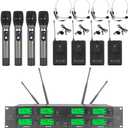 WENWEN Wireless Microphone System Frequency A 8 Channel Microphone UHF 4 Handheld Mic 4 Headset 4 Lavalier Bodypack 4 Lapel Mic Karaoke System Church Speaking Conference Wedding Party Ktv