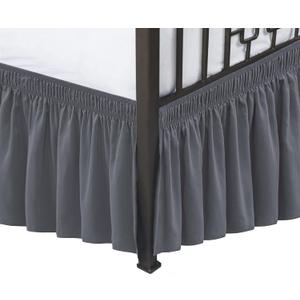 Biscaynebay Wrap Around Bed Skirts with Split Corners for King Beds 14" Drop, Dark Grey Elastic Dust Ruffles Adjustable Easy Fit Wrinkle & Fade Resistant Silky Luxurious Fabric Machine Washable