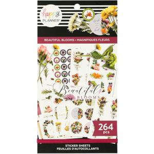 3 x Happy Planner Sticker Pack for Calendars, Journals, and Diaries, Multicoloured Scrapbook Accessories, Beautiful Blooms Theme, 25 Sheets, 264 Total Stickers