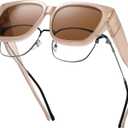 HAOLOTA Polarized Fit Over Glasses Sunglasses for Women Men Trendy Square Wrap Around Shades UV Protection (L Size 06 Cream Brown/Brown)