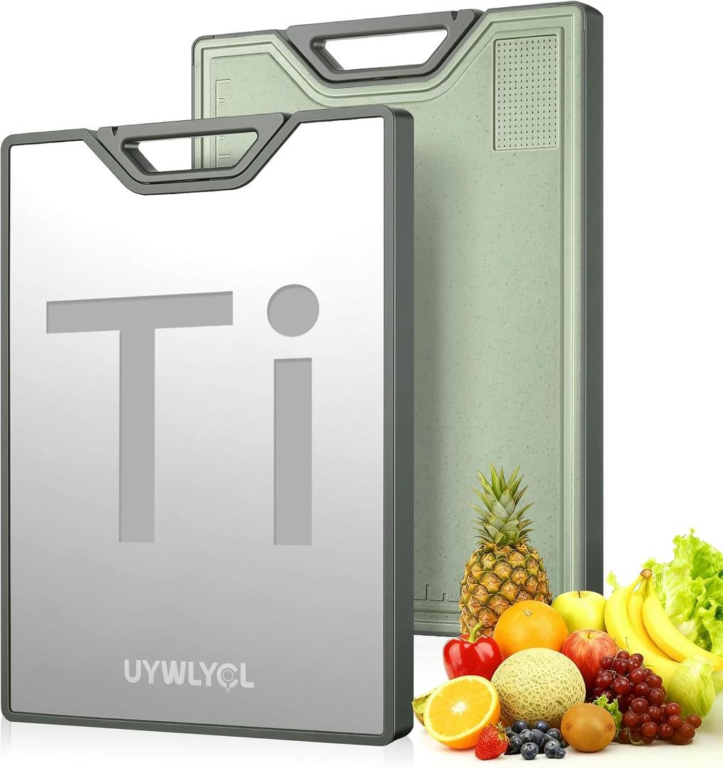 Titanium Cutting Board for Kitchen, Extra-Thick Double Sided Non-Toxic, Titanium & Wheat Straw PP, Food-Grade Chopping Board, Easy to Clean, Large 16"x11"