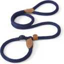 Mile High Life Slip Leads for Dogs | Heavy Duty Dog Training Leash | 6 Feet No Pull Slip Leashes w Leather Tip | Navy Rope Lead for Dogs Outside