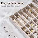 48 Grid Earring Organizer and Storage: Velvet Jewelry Tray with Lid, Jewelry Box for Studs, Earrings, Rings, Necklaces, Dresser & Vanity, Earrings Case for Girls, Women, 13"x8.6"x2.4", Beige