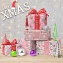 3 x GIOLAINY Pink Christmas Wrapping Paper for Girls Women Kids - Holiday Gift Wrap with Ornaments, Xmas Trees, Berries & Wreaths Designs - 4 Sheets (28 x 40 inches), Easy to Store