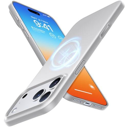 TORRAS Magnetic Slim Fit for iPhone 17 Pro Case 6.3 inch, Ultra-Thin, Compatible with MagSafe, Lightweight Matte Anti-Scratch Hard PC Cover Phone Case for iPhone 17 Pro OriginFit, Silver White