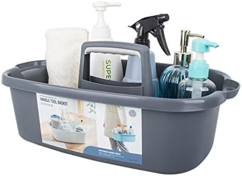 Large Cleaning Supplies Caddy Portable Shower Basket Supply Organizer with Handle Plastic Bucket Tool Storage for Bathroom, Bedroom, Kitchen, College Dorm, Garden, Dark Gray