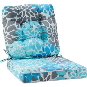 JMGBird Outdoor Chair Cushions Set - 19"x19" Deep Seat & Back Cushions, Water-Resistant Tufted Pillows for Patio Furniture (Light Blue With White)
