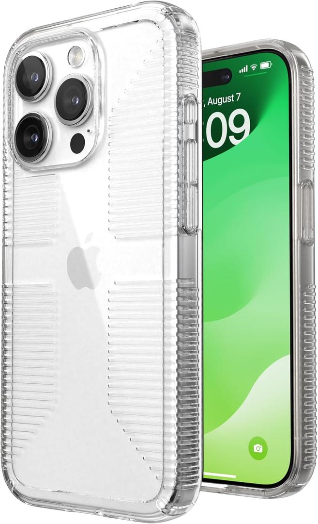 Speck Clear iPhone 15 Pro Case - Slim, Drop Protection, Grip - Scratch Resistant, Anti-Yellowing, 6.1 Inch Phone Case - GemShell Grip Clear