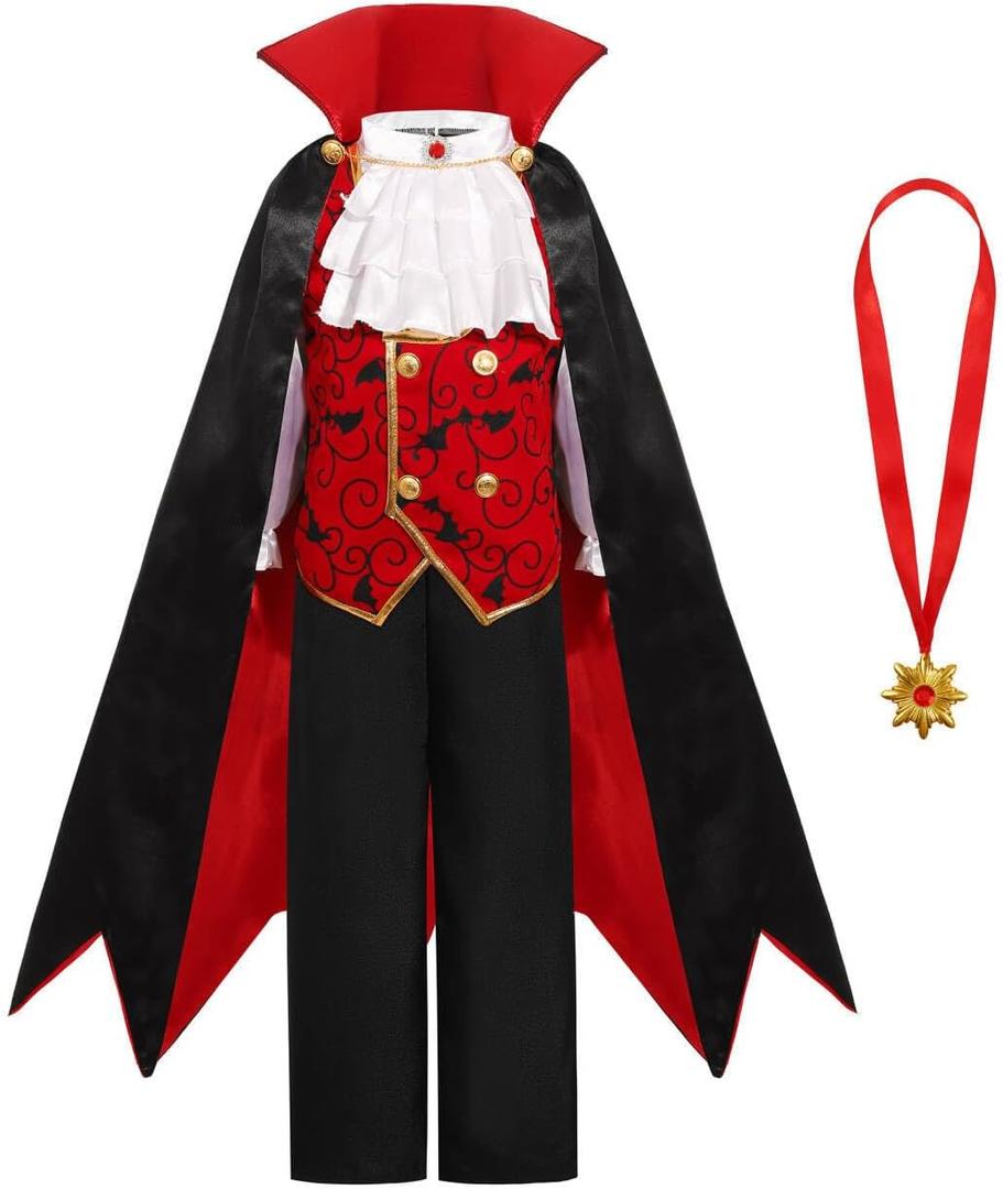 Vampire Costume for Boys Scary Halloween Red Vampire Costume for Kids Size 8-10 Y