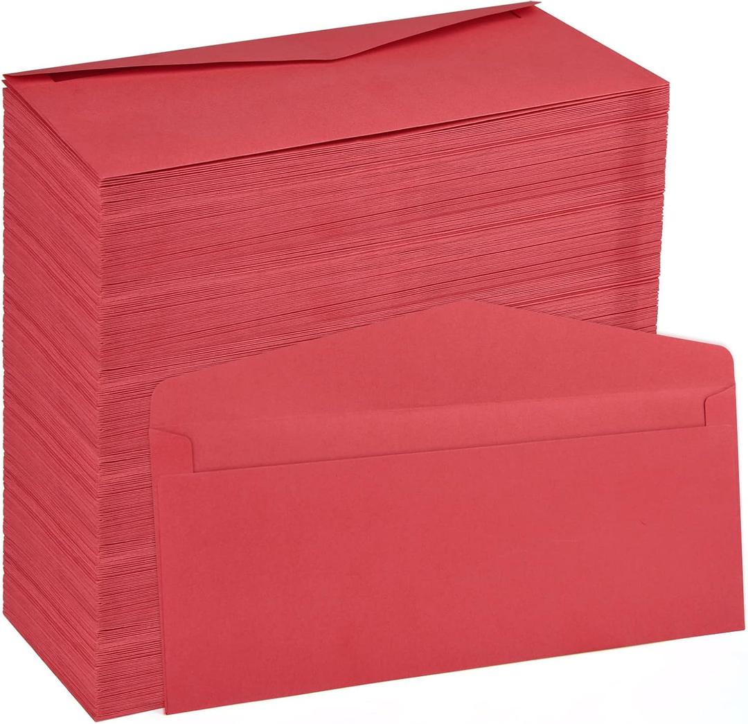500 Pieces #10 Regular Bussiness Envelopes Bulk (9.45 x 3.94 Inches) Christmas Greeting Card Envelopes Perfect for Checks, Invoices, Letterhead, Letters, Currecy (Red)