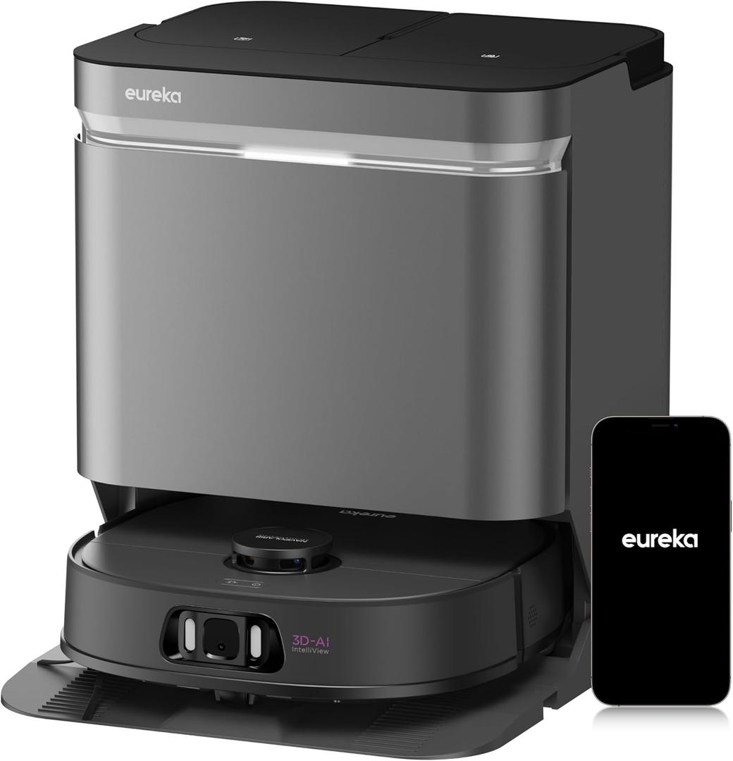 Eureka J15 Ultra Self Emptying Robot Vacuum, 19,000 Pa Suction, Flex-Arm Mop Design, 167 Hot Water Washing & 131F Air Drying, AI Obstacle Avoidance, Black