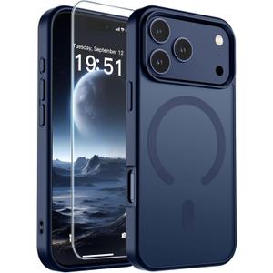 SUPFINE Magnetic for iPhone 17 Pro Case with Screen Protector (Compatible with MagSafe)(Military Grade Drop Protection) Translucent Matte Shockproof with Anti-Fingerprint Phone Cover,Dark Blue