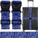 2 Pack Luggage Straps for Suitcases, Adjustable Travel Belt with Double Lock and Quick Release Buckle, Heavy Duty Nylon Bag Packing Strap, Bright Identifiers Business Travel Accessories-Blue Flowers