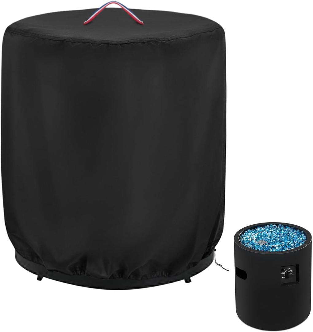 Round Fire Pit Cover,24 Inch 600D Waterproof Outdoor Propane Fire Column Cover For 23 Inch Cylinder Firepit, Patio Fireplace Cover - 24"D x 27"H