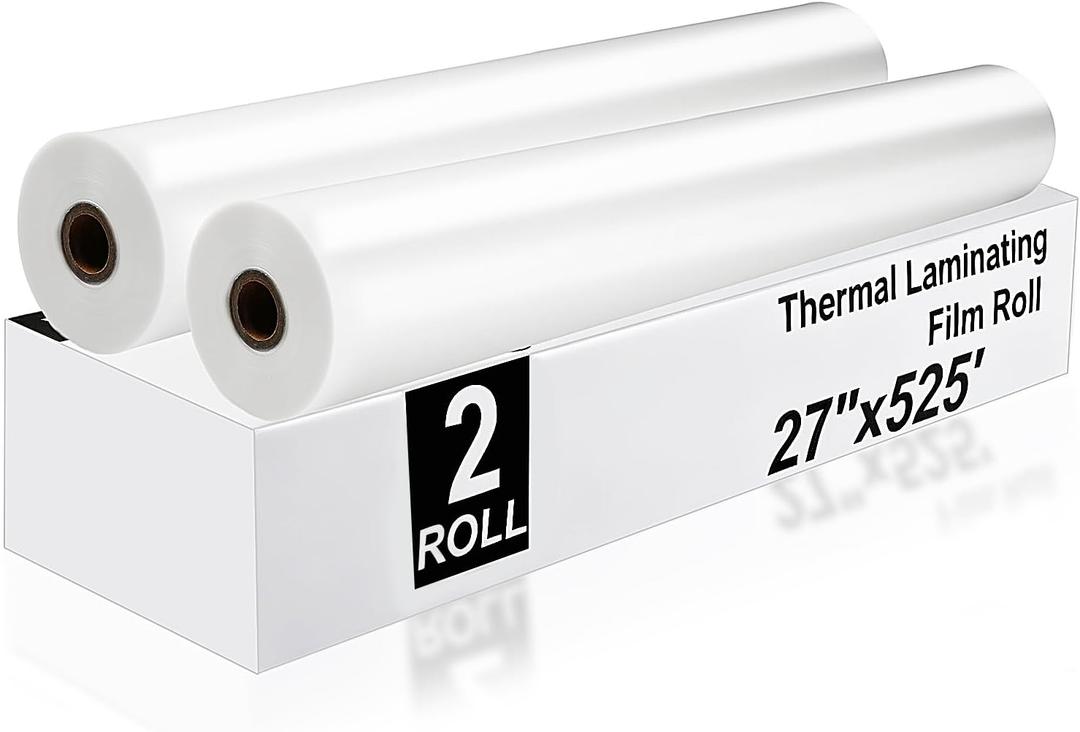 HERKKA 2 Pack Thermal Laminating Film Roll, 1" Core, 1.5 Mil Clear Laminate Rolls, 27" x 525', School Lamination