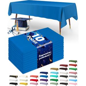 Pureegg Plastic Table Cloth Disposable 10 Pack, 54 x 108 Inch Table Cloths, Graduation Decorations Class of 2025, Graduation Party Tablecloths, Rectangle, Plastic Cover, Leakproof & Sturdy, Blue