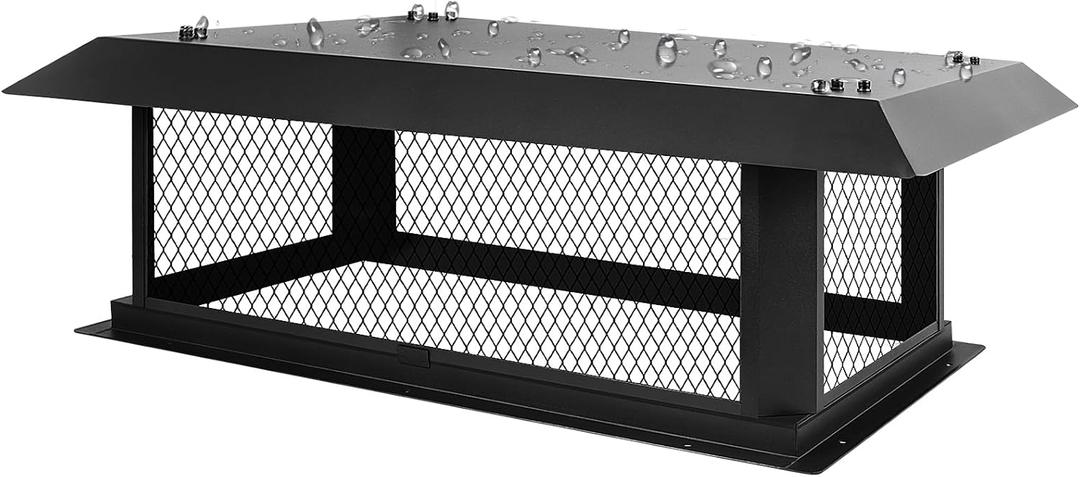 Chimney Cap Chimney Cover,Fireplace Chimney Caps for Outside 14"x30",Chimney Flue Cover Chimney Rain Cap,Roof Rain Guard Chimney Top Protector Cover Chimney Exhaust Vent Cap for Clay Flue Tile Chimney (Black Galvanized Steel)