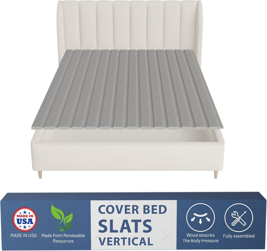 Greaton, 0.75-Inch Vertical Wooden Bunkie Board/Bed Slats, Queen, Grey (King)