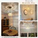 2 Pack Hemp Rope Woven Pendant Light Woven Light Fixture Boho Chandelier Light Fixture Wicker Pendant Lights Rattan Dome Wicker Chandelier for Dining Room Kitchen Island (Bulb Incl., 12.2 inches