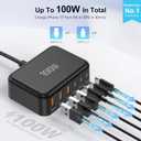 [2026 Updated] USB C Fast Charger, 100W GaN 6 Port Type C Charging Station Hub Block Cube, USB C Wall Charger Power Strip Adapter Plug for iPad iPhone 17 16 15 14 Pro Max Pixel Note Galaxy, 5ft Cord