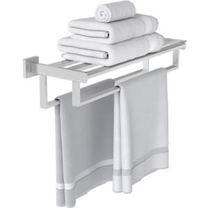 Double Towel Bar, 24 Inch Towel Racks for Bathroom Wall Mounted, Bathroom Towel Rack, Towel Rack with Shelf, Stainless Steel Hand Towel Hanger, Bath Towel Holder for Wall, Brushed Nickel