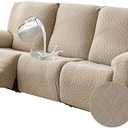 Gennia Waterproof Recliner Sofa Cover,Stretch Reclining Couch Covers with Pockets,Washable Lazy Boy Recliner Slipcovers,Leakproof Sofa Protector for Kids, Pets, Dog and Cat (3 Seat, Khaki)