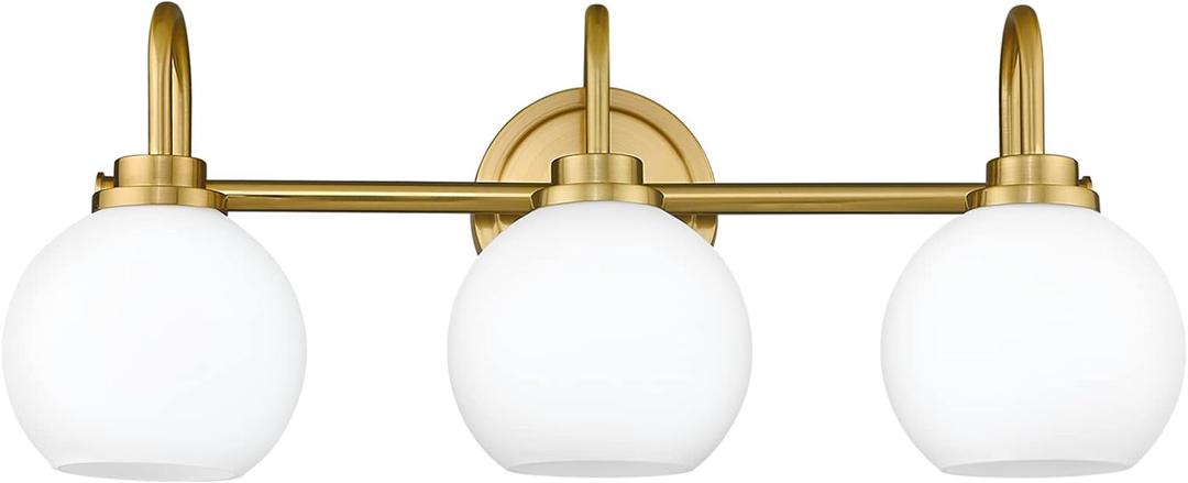 Gold Bathroom Light Fixtures, 3 Light Gold Modern Bathroom Light Fixtures Over Mirror with White Milk White Globe Glass Shade for Bathroom