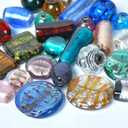 1 LB Bag of Assorted Glass Beads for Jewelry Making, Handmade Silver Foil Bead Mix for Bracelets and Necklaces, Crafting Beads Supplies Kit, Large Beads (Silver Foil Mix)