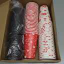 50 Pcs Disposable Paper Cups with Lids and Sleeves 16 oz Red White Hearts Paper Coffee Cups for Wedding Anniversary Party Supplies