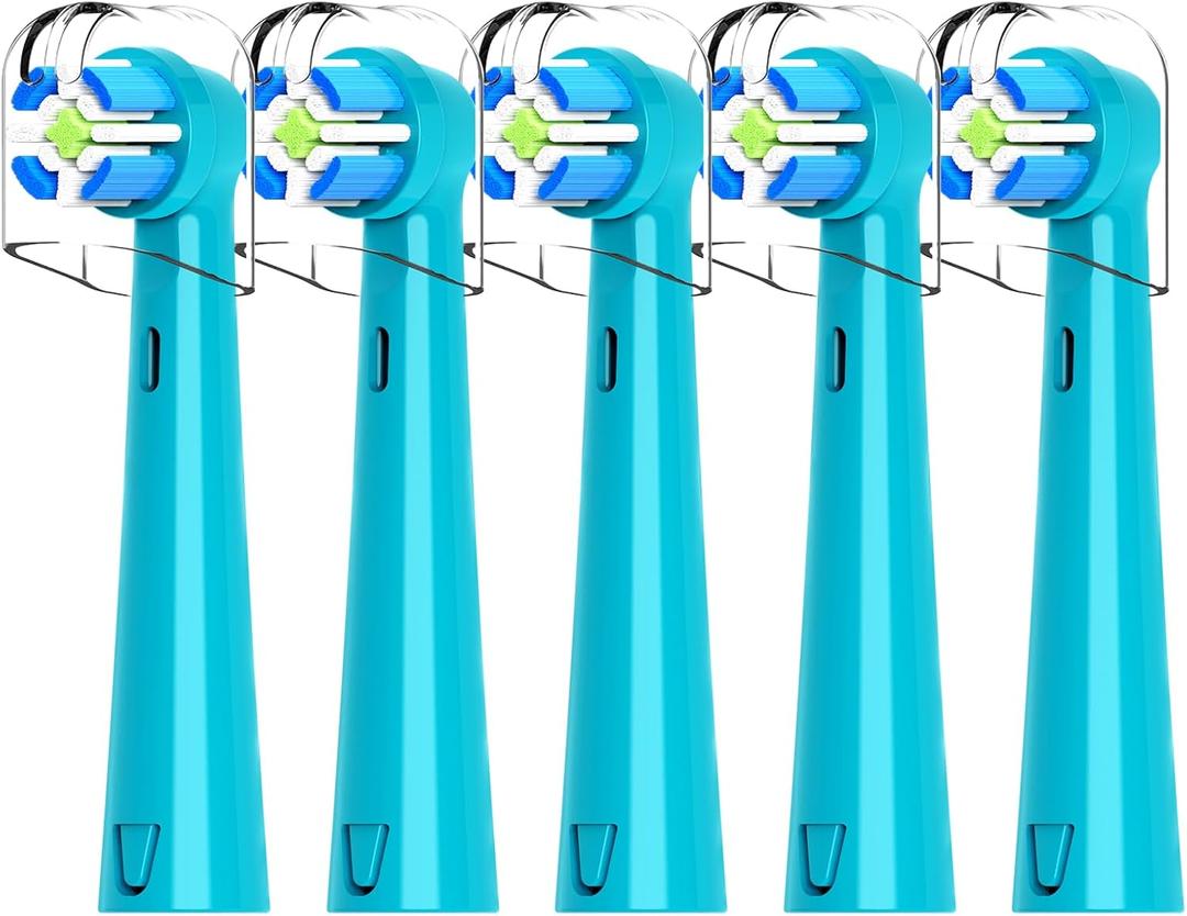 5 Pack Compatible with Brusheez Kids Electric Toothbrush Replacement Brush Heads with dust Cover,for Brusheez Kids Electric Toothbrush (Green, Medium)