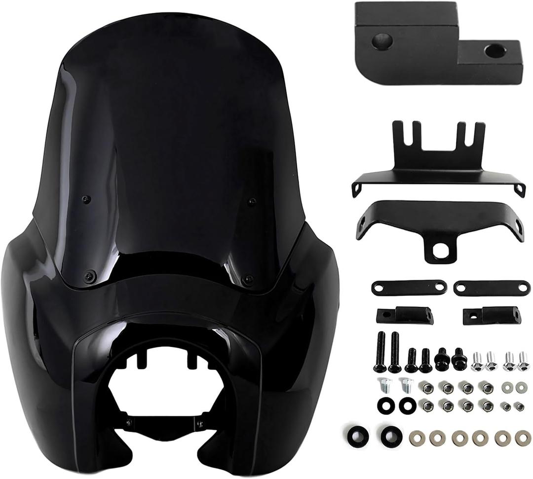 FATECIM Headlight Fairing with 15'' Blackout Windshield Windscreen for Harley Dyna T-Sport FXDXT FXD FXDC FXDB FXDL FXDLS