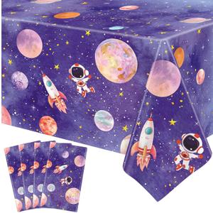 4 Pack Space Tablecloth Galaxy Table Cloth Rocket Astronaut Table Cover Spaces Planet Tablecover First Trip Around The Sun Decorations Space Themed Party Supplies Outer Spaces Party Decor 86 x 51 Inch
