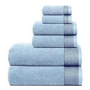 Belizzi Home 100% Cotton Ultra Soft 6 Pack Towel Set, Contains 2 Bath Towels 28x55 inchs, 2 Hand Towels 16x24 inchs & 2 Washcloths 12x12 inchs, Compact Lightweight & Highly Absorbant - Sky Blue
