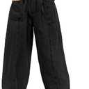 Sidefeel Womens Baggy Wide Leg Jeans Elastic Waist Drawstring Front Seam Ankle High Waisted Barrel Jeans, Size 12