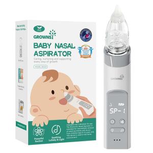 GROWNSY Nasal Aspirator for Baby, Electric Nose Aspirator for Toddler, Baby Nose Sucker, Automatic Nose Cleaner with 3 Silicone Tips, Adjustable Suction Level, Music and Light Soothing Function (Grey)