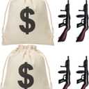 Zhanmai 6 Pcs Inflatable Gun Props Canvas Money Bag Pouch Set 1920s Party Decorations Money Bag with Drawstring Closure Party Prop Guns, Gangster Favors 20s Cosplay Theme Birthday Decoration